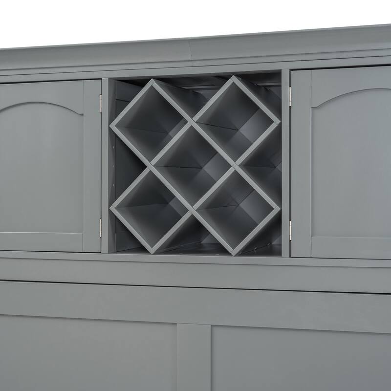 Queen Size Wall Murphy Bed with Storage, Wood Foldable Platform Bed Frame with Top Cabinets and Wine Rack