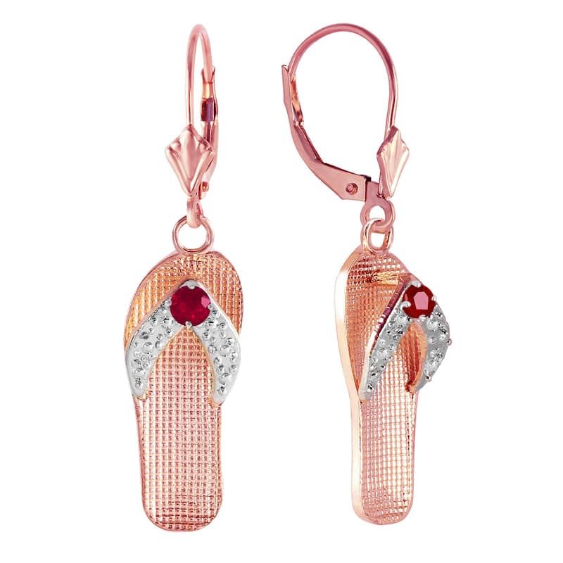 0.3 Carat 14K Solid Gold Shoes Leverback Earrings Natural Ruby - Rose