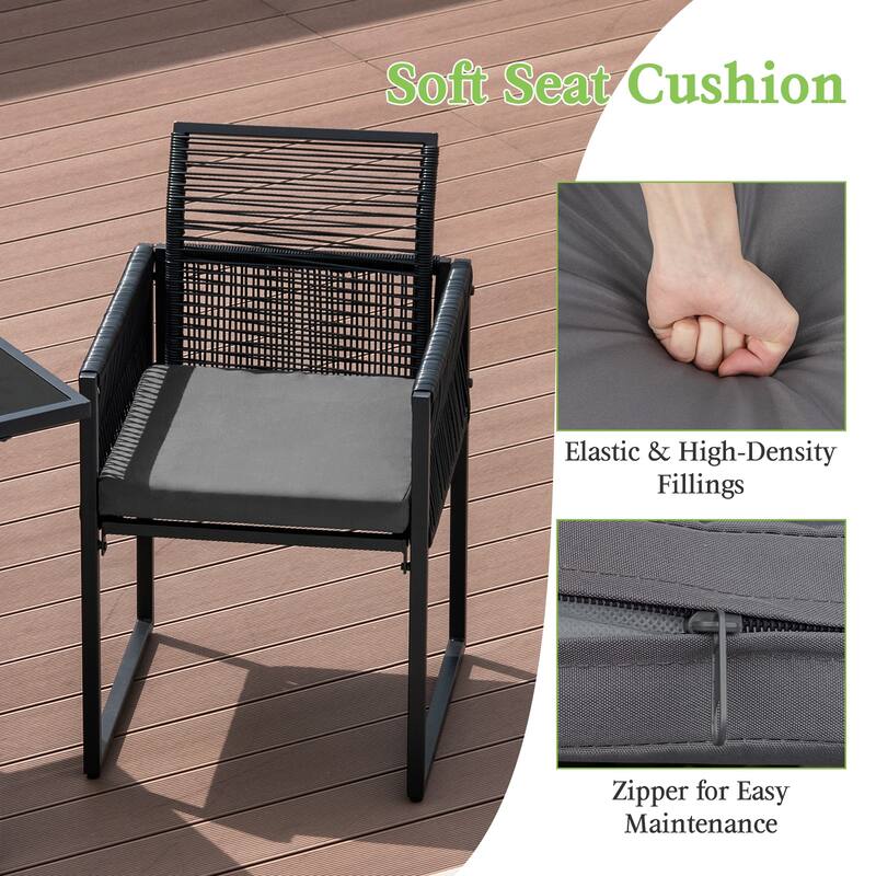3 Pieces Outdoor Dining Set with Folding Backrest and Seat Cushions-Black - 20.5" x 20.5" x 33.5"