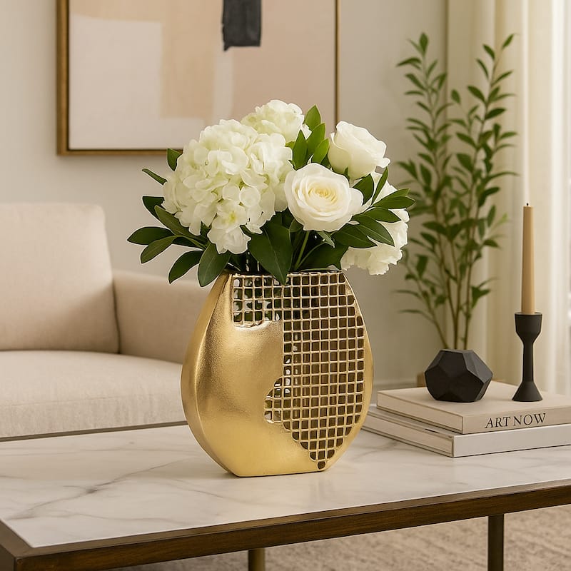 Metal Vase Modern Glam Decorative Accent Interior Decor - 14" Gold