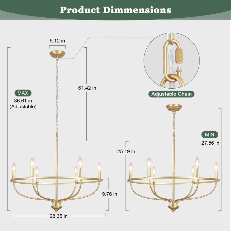 6-Light Wagon Wheel Chandelier, Traditional Metal Ceiling Light for Living Room Kitchen Island Dining Foyer - W28.34"x H25.19"