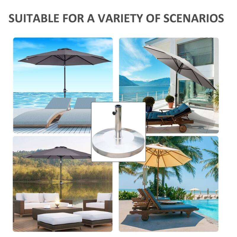Heavy Duty Stainless Steel and Cement Umbrella Base for Outdoor Patio Garden Deck Fits 1.3 1.5 and 1.9 Inch Poles Silver
