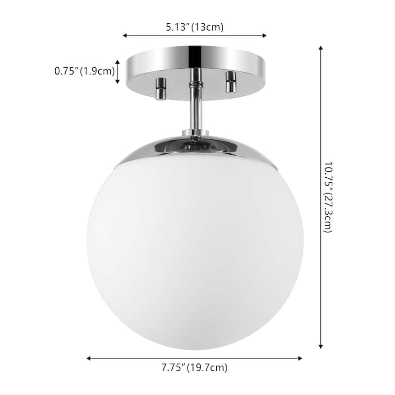 Galax Bistro 7.75" 1-Light Bohemian Farmhouse Iron/Frosted Glass LED Semi Flush Mount, Brass Gold/White by JONATHAN Y