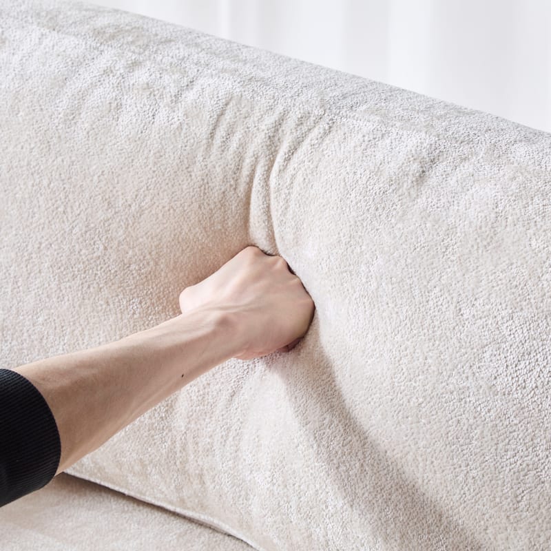 Minimalist Sofa Couch with Rattan Armrests, 3-Seater Sofa Couch Walnut Settee Couch with Wooden Frame