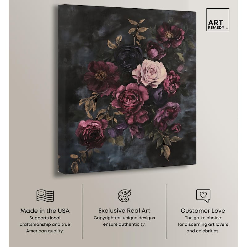 Vintage Dark Roses Canvas by Art Remedy, Gallery Wrapped