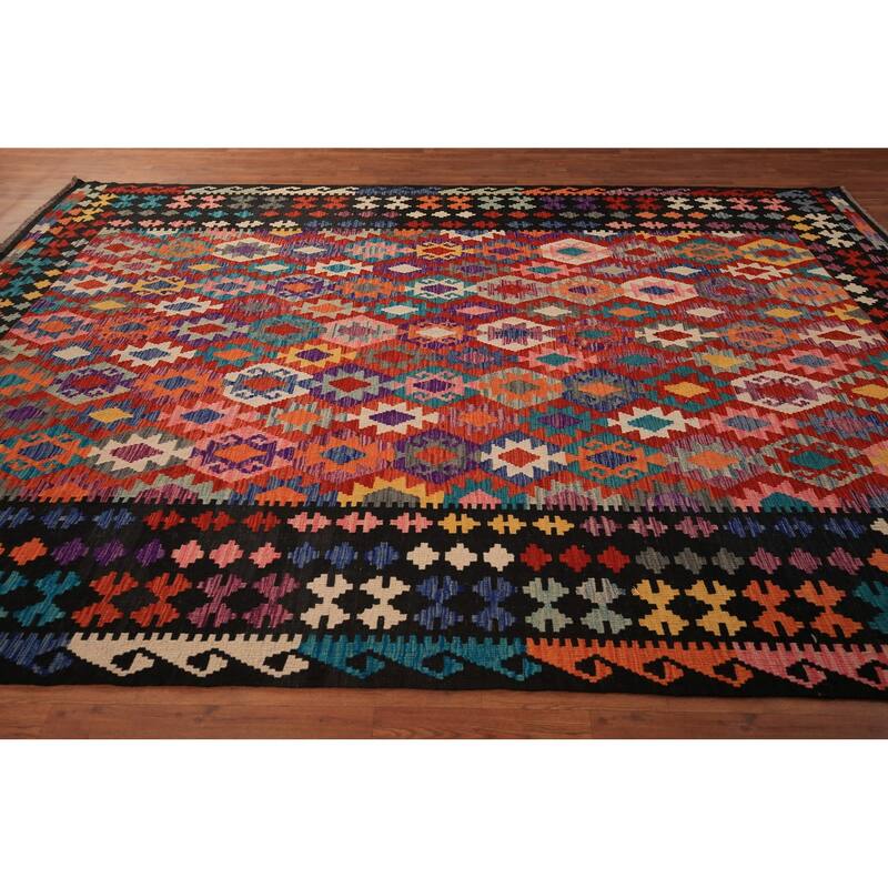 Reversible Kilim Oriental Area Rug Flatweave Home Decor Wool Carpet - 8'9" x 11'4"