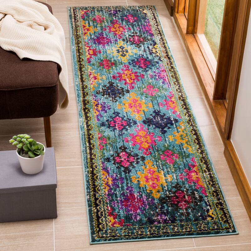 SAFAVIEH Monaco Joanne Distressed Boho Rug - 2'2" x 8' Runner - Blue/Multi