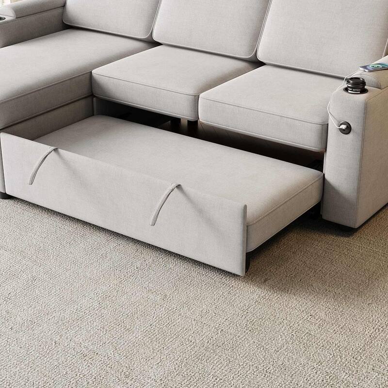 85.8" Upholstery Sleeper Sectional Sofa Pull Out Sofa Bed with Storage Space