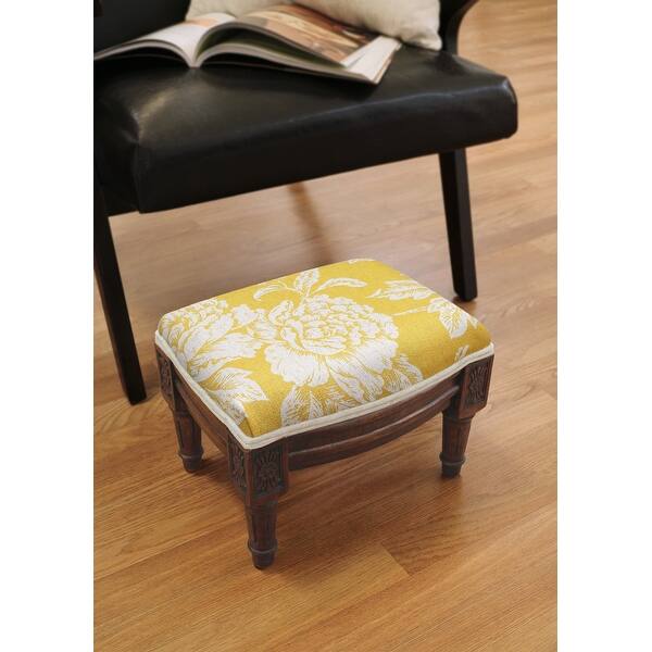 slide 2 of 3, Mustard Peony Footstool with wood stained finish