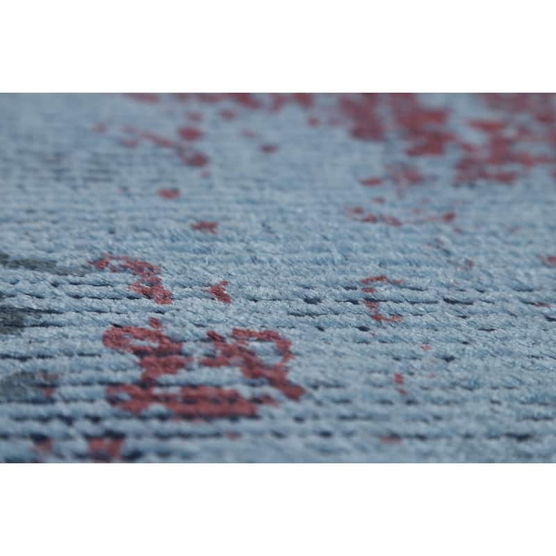 All-Over Blue Abstract Modern Area Rug Handmade Wool Carpet - 8'3" x 11'11"