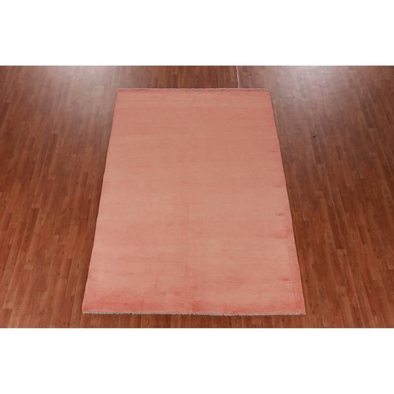 Hand Knotted Oriental 100% Wool Carpet Modern Solid Coral Gabbeh Area Rug - 9' 1'' X 6' 3''