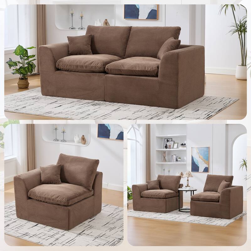 HOMEFUN Corduroy Upholstered Modular 2 Seater Cushion Covers Removable Loveseats Sofa for Living Room Bedroom - Brown