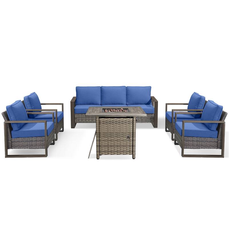 Pocassy 4/6/8PCS Sofa Swivel Chair with Fire Pit Table Set