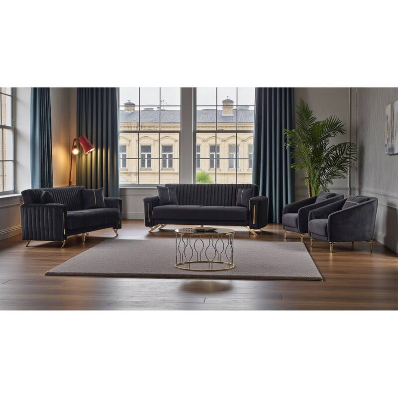 Zelvion 4 Pieces Living Room Sets 2 Sofa 2 Chair - Black