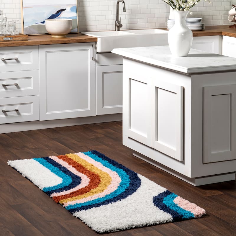 Nuloom Ela Half Rainbow Shag Area Rug - 2'6" x 6' Runner - Blue - Runner