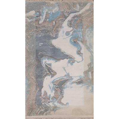 Modern Accent Rug Handmade Indian Wool Carpet - 2'8"x 4'9"