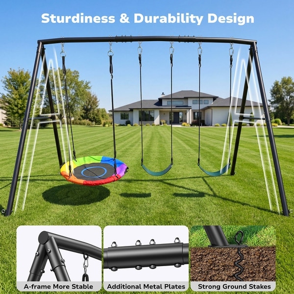 Klokick 500lb Heavy Duty Metal Swing Sets for Backyard with Saucer