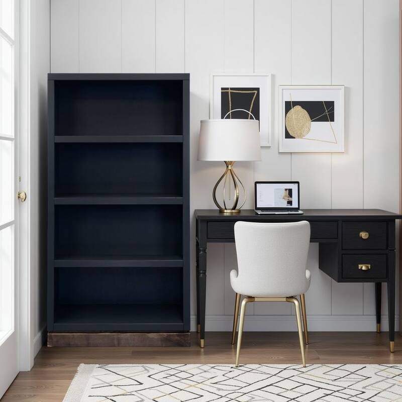 Bridgevine Home Nora Modular 60 inch High Bookshelf, No Assembly Required, Two-Tone Finish - Black and Whiskey