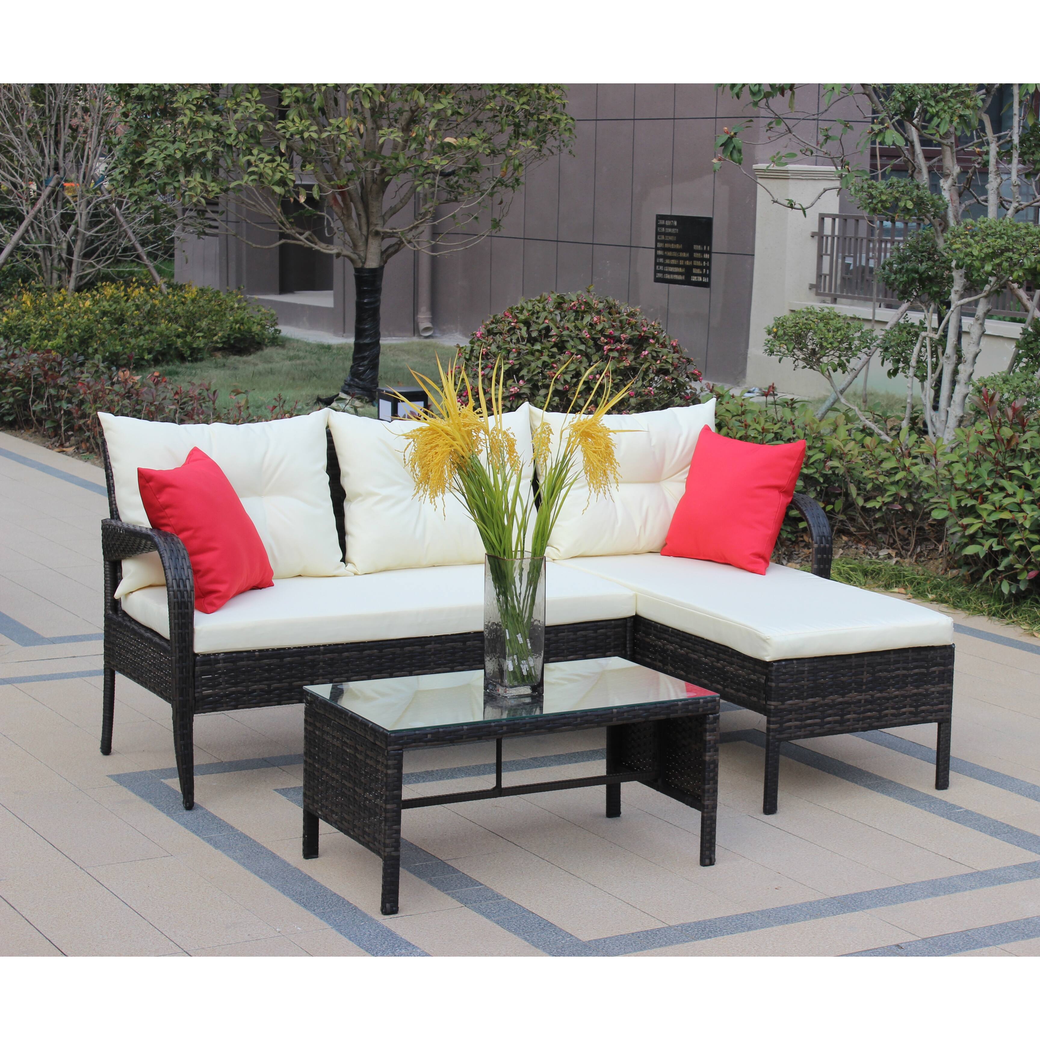 Outdoor Wicker Rattan Sectional Sofa Set with Seat Cushions and Coffee
