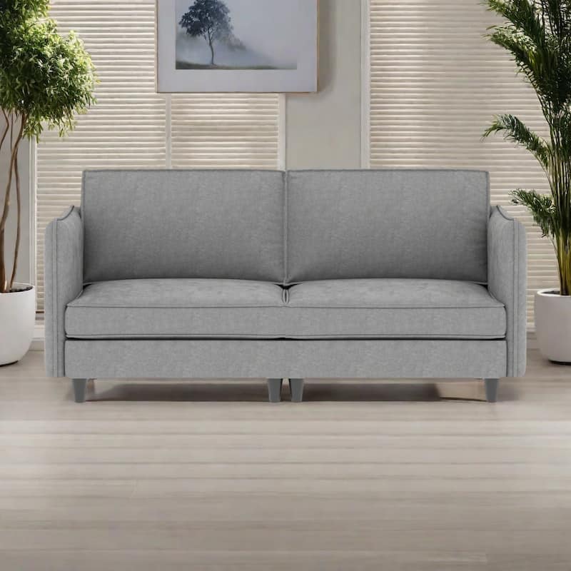 74.27"Fabric 3-Seater Sofa with Pocket Springs and Solid Wood Frame, Side Storage Pockets - Grey