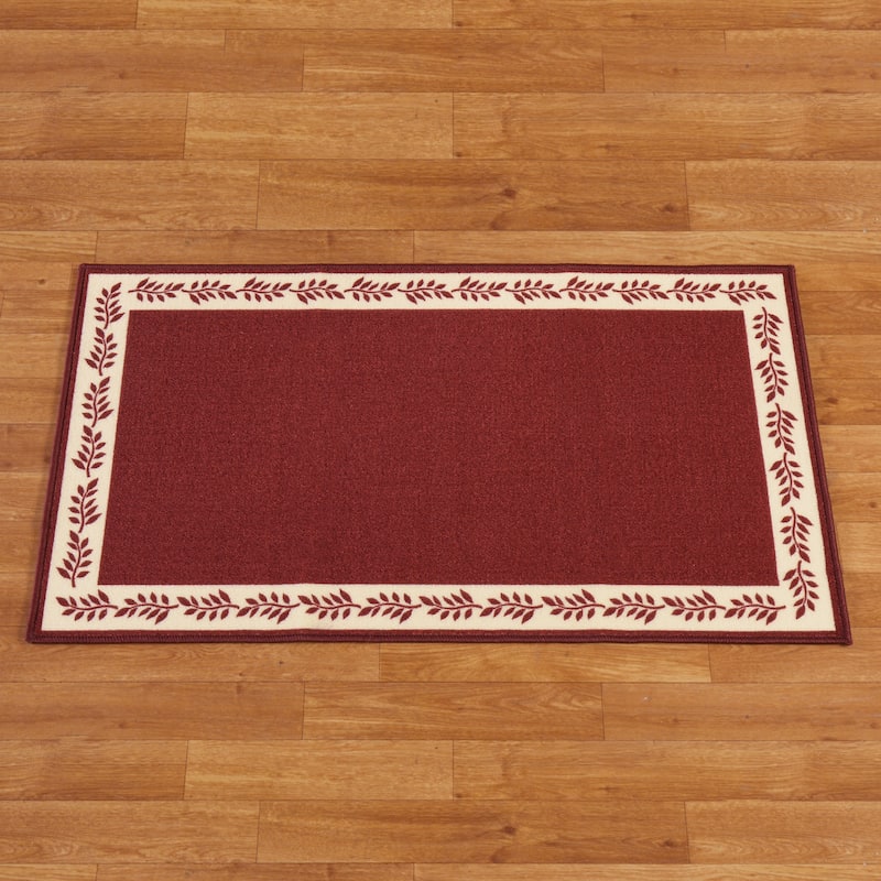 Leaf Border Skid-Resistant Soft Accent Rug - 27.000 x 3.750 x 3.500 - Burgundy