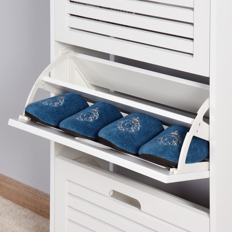 Wooden Shoe Cabinet for Entryway, White Shoe Storage Cabinet with 3 Flip Doors