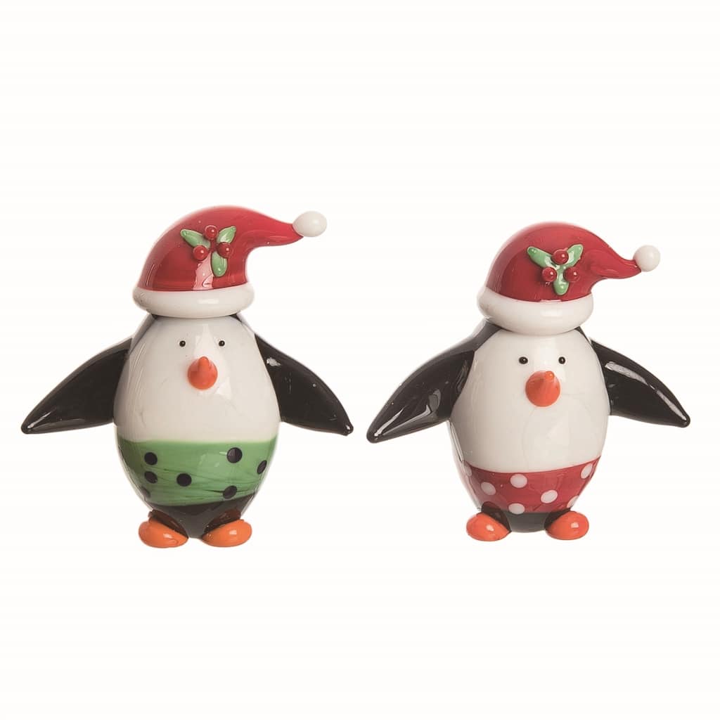 Transpac Glass Penguin Figurine Set of 2 Christmas Home Decorations