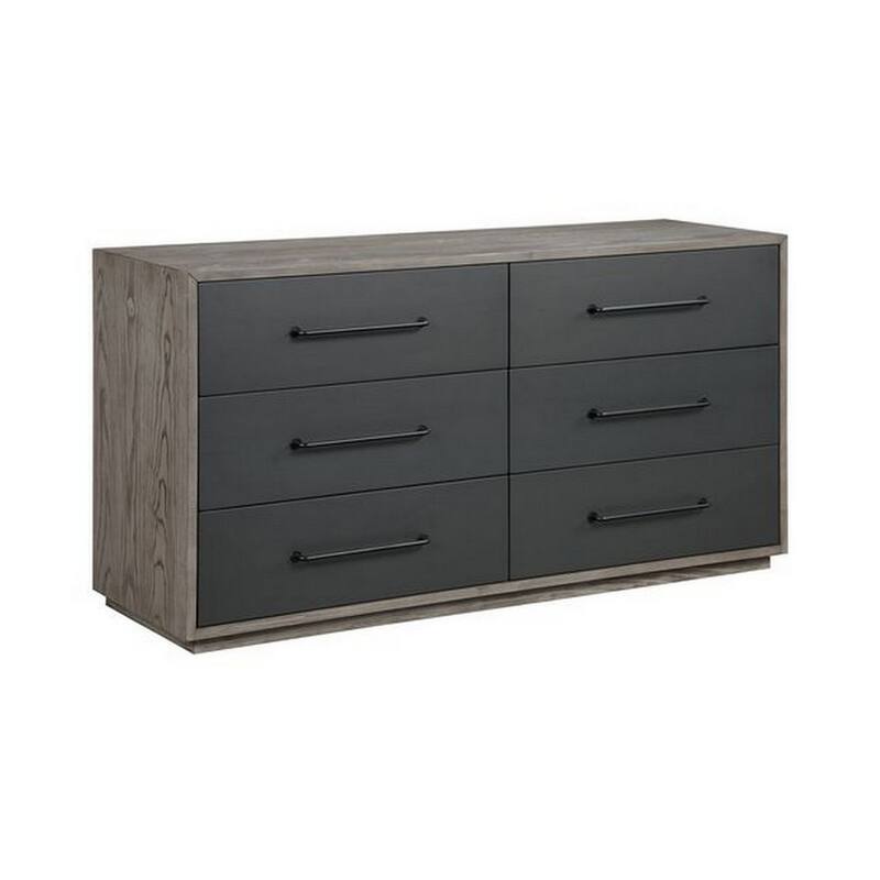 60 Inch Minimalistic 6 Drawer Wood Dresser, Subtle Grain Details, Gray