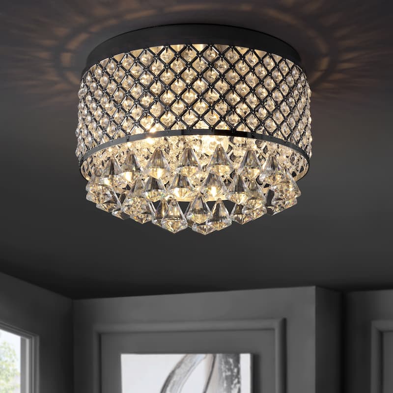 Ellen 3-Light Crystal Drops/Metal ,LED Flush Mount, by JONATHAN Y