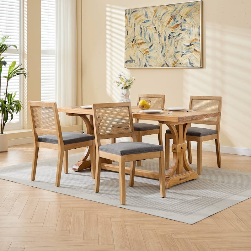 Farmhouse Rattan Dining Chairs Set of 2, Modern Cane Upholstered Side Chair - Gray