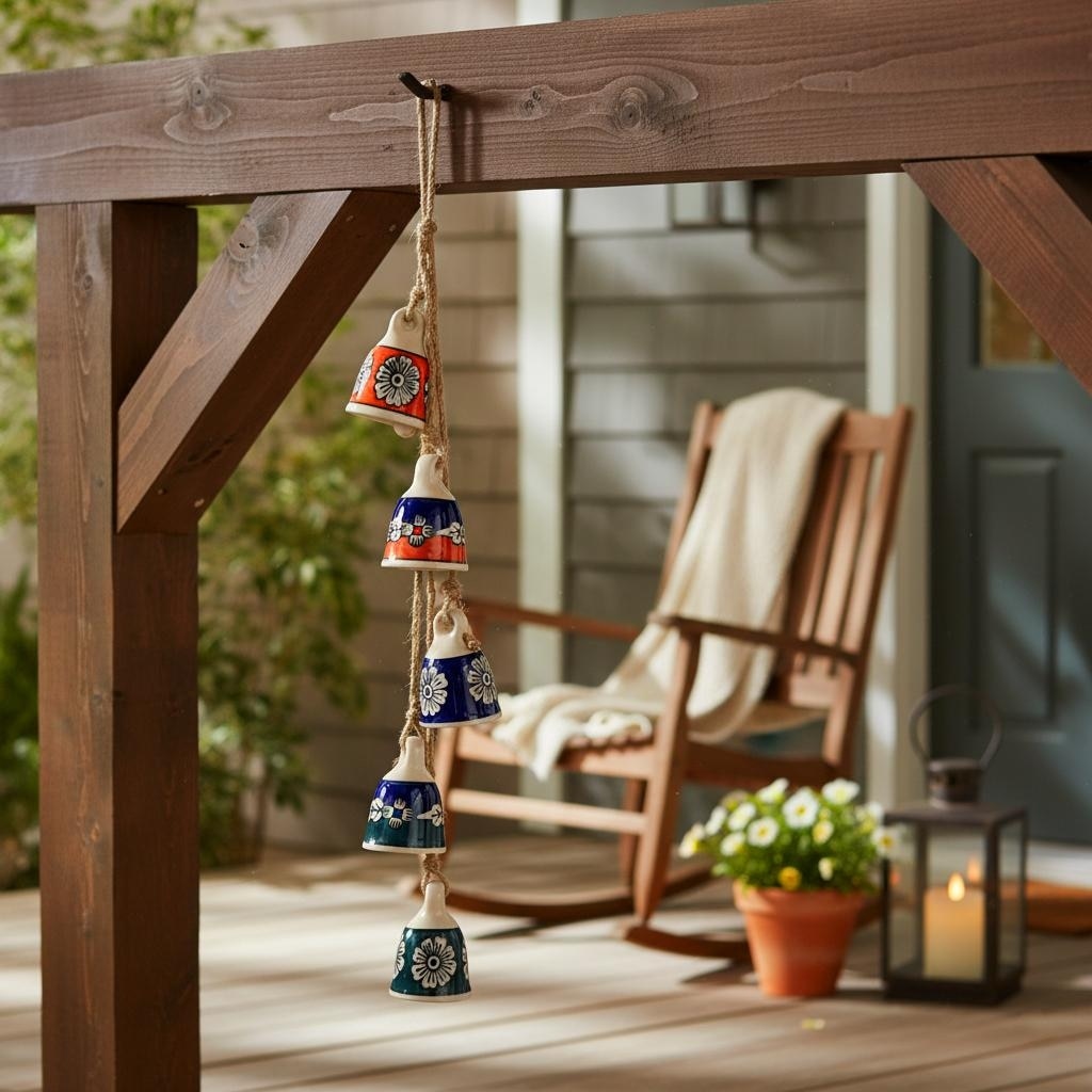 Hand-Painted Ceramic Bell Windchimes - 37", Blue & Green - 37.0"