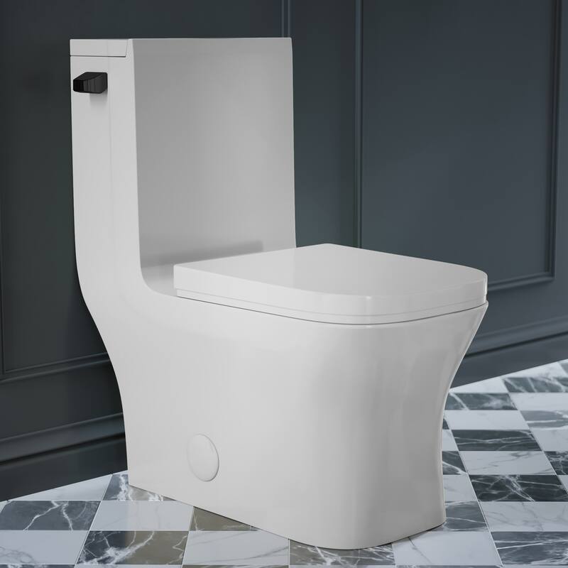 Bastille One-Piece Square Toilet Side Flush, Black Hardware 1.28 Gpf - 26.05" x 14" 29.25"