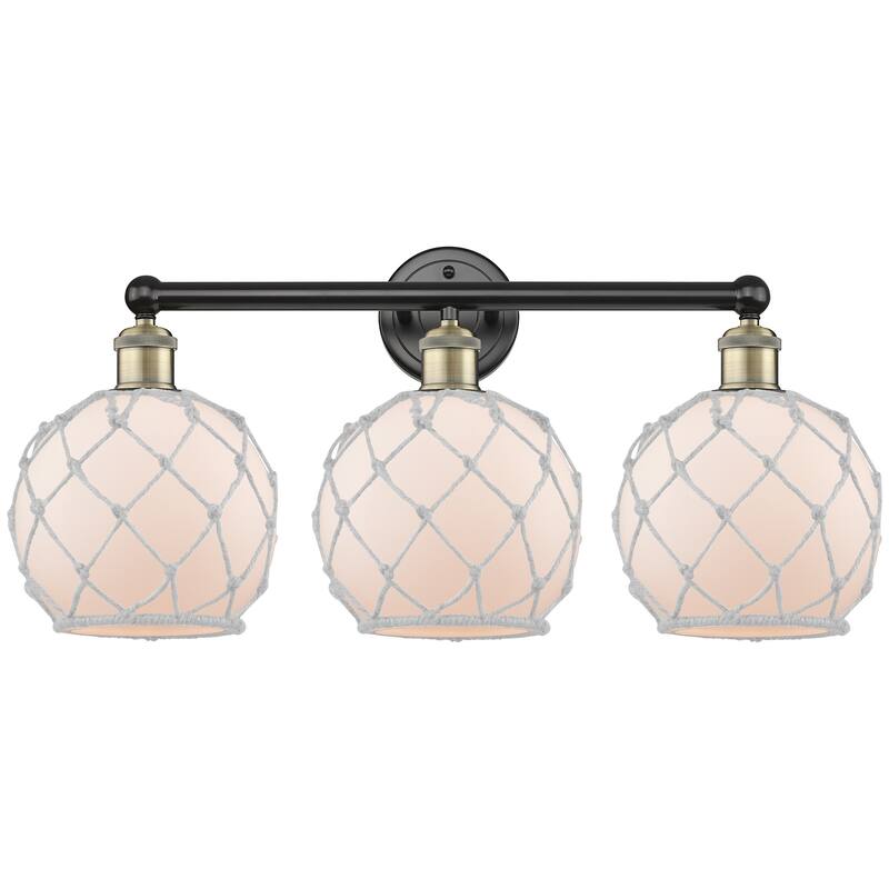 Innovations Lighting 616-3W-13-26 Farmhouse Rope Vanity Farmhouse Rope - Black Antique Brass / White Glass with White Rope