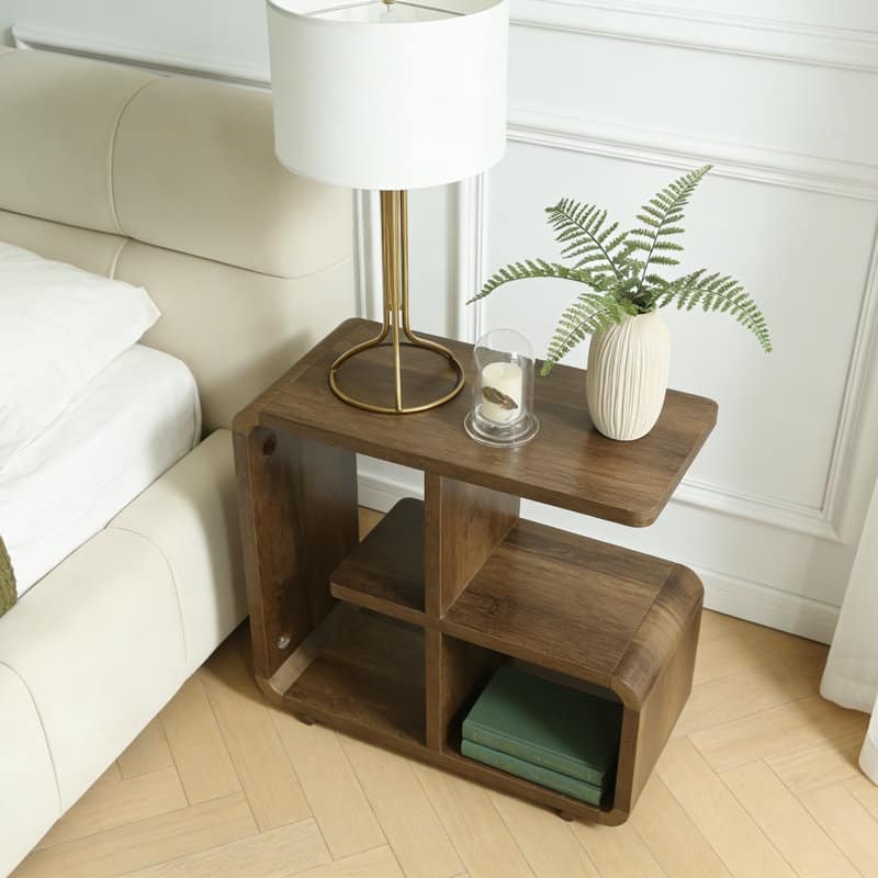 25.59'' Wooden End Table, Side Table, Nightstand With Open Shelves