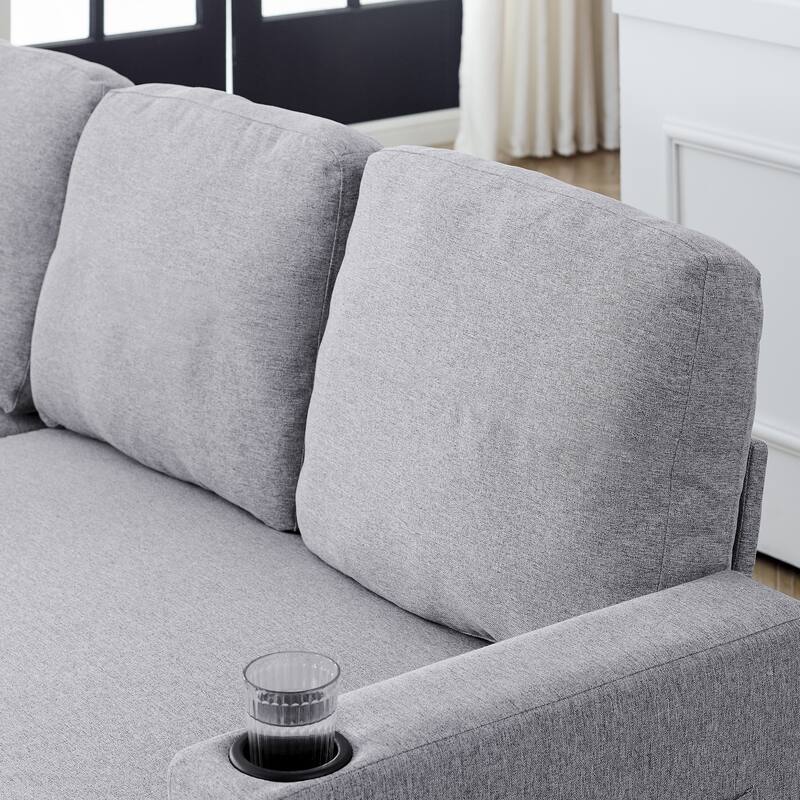 78.5" Linen Convertible Sofa Bed with Storage Ottoman