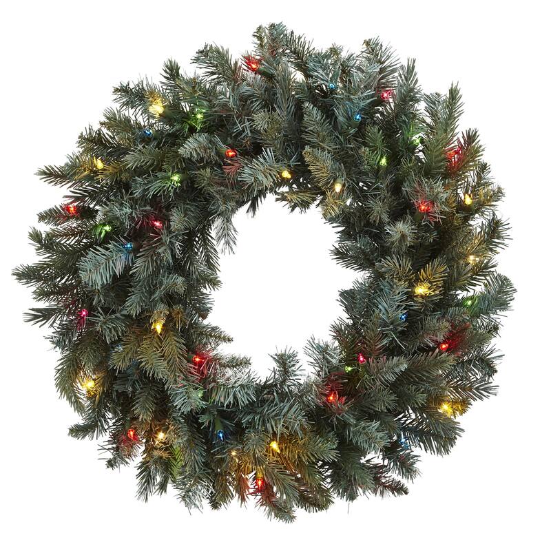 Pre-Lit Pine Artificial Christmas Wreath, 30-Inch, Multicolor LED Lights