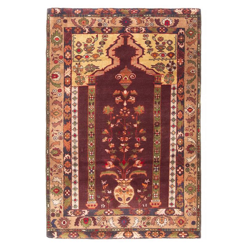 Teimani Burgundy Rug 3'2" x 4'9" - 3'2 x 4'9 - Burgundy - 3'2 x 4'9