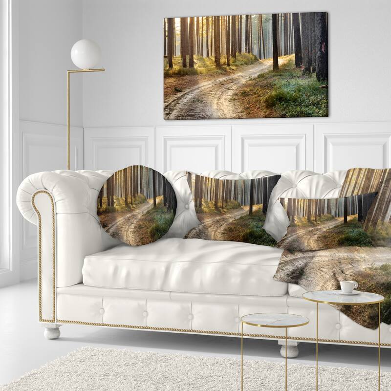Designart "Road in Thick Morning Forest" Landscape Photo Canvas Art Print - 40 in. wide x 20 in. high