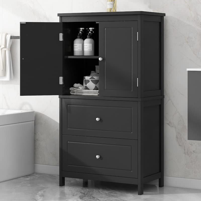 Tall Bathroom Organizer Cabinet with 2 Doors and Drawers