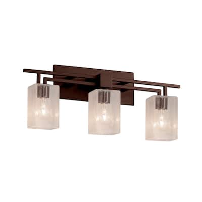 Justice Design Fusion Aero 3-light Dark Bronze Bath Bar, Seeded Square w/ Flat Rim Shade
