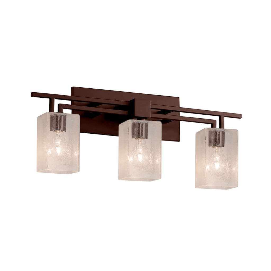 Justice Design Fusion Aero 3-light Dark Bronze Bath Bar, Seeded Square w/ Flat Rim Shade