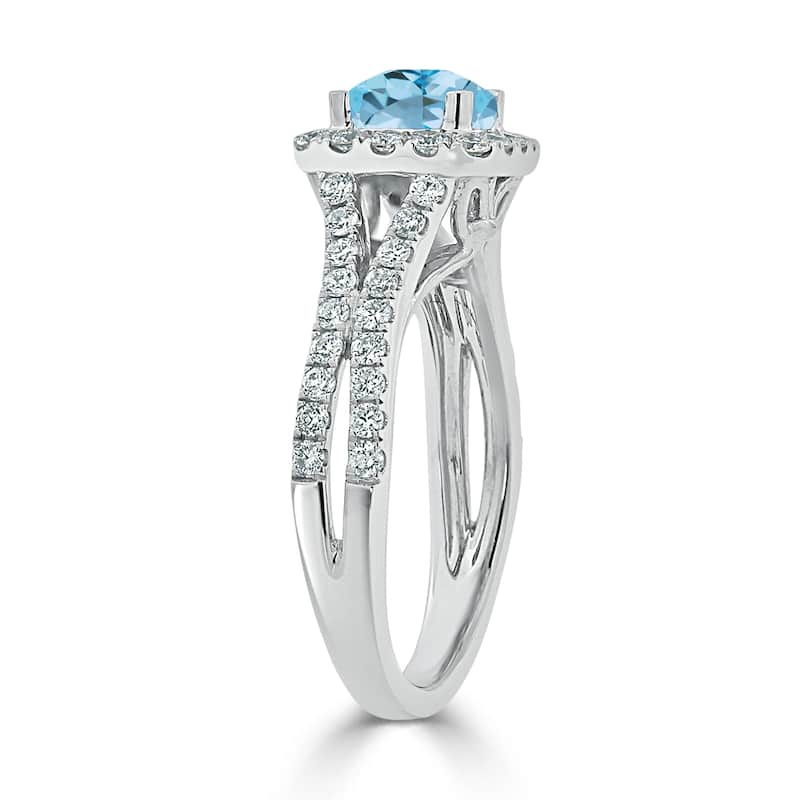Auriya 9/10ct Cushion-cut Sky Blue Topaz Halo Diamond Engagement Ring 5/8ctw 14k Gold