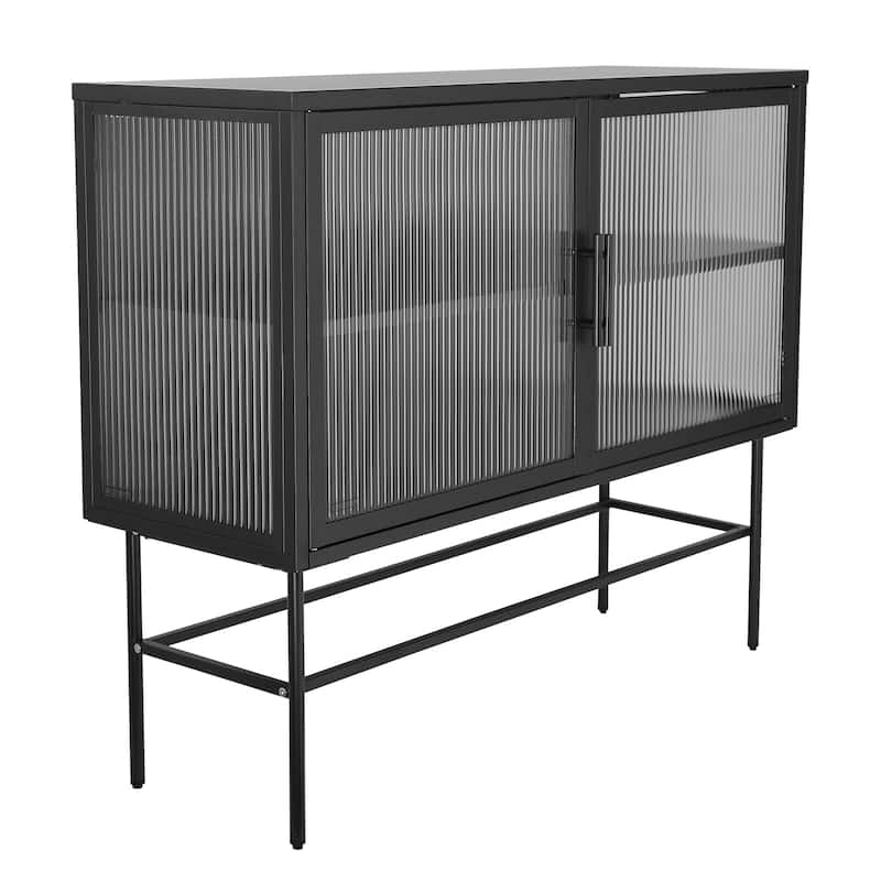 Console Table With 2 Fluted Glass Doors