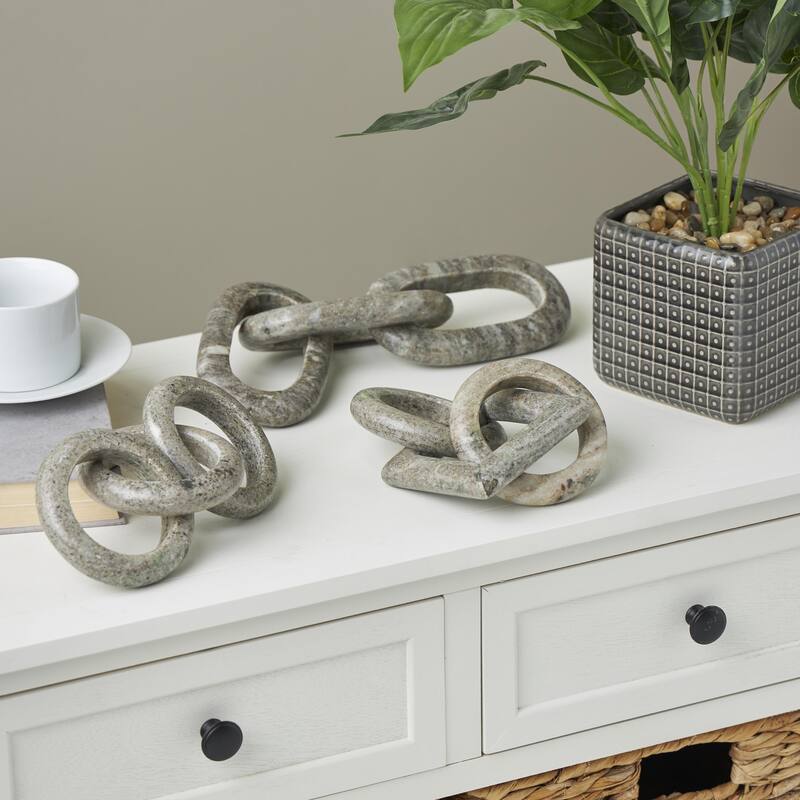 Marble Chain Handmade Geometric Link Decorative Sculpture with Various Shape - Set of 3 White, Black, Gray - Roche River Decor