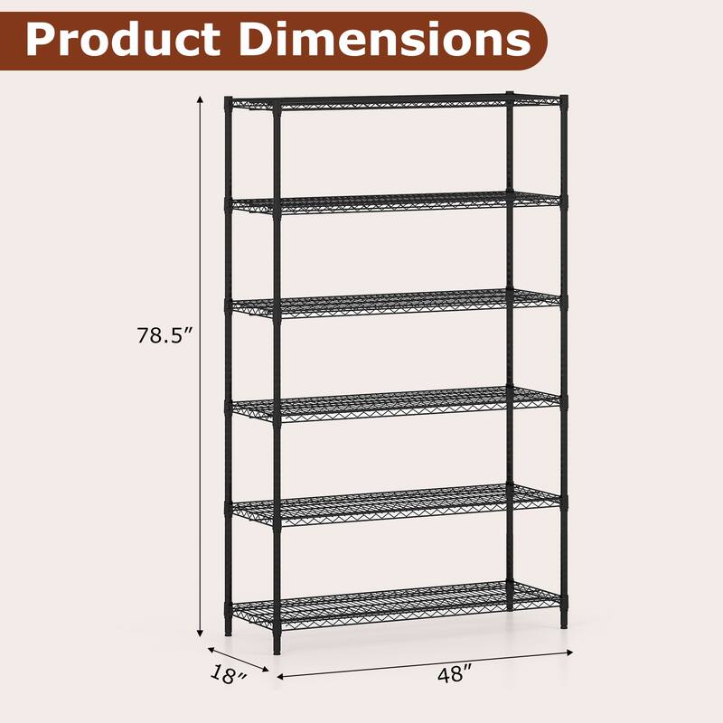 Gymax 6-Tier Metal Storage Shelving Unit w/V-Shaped Wire Rack for Home