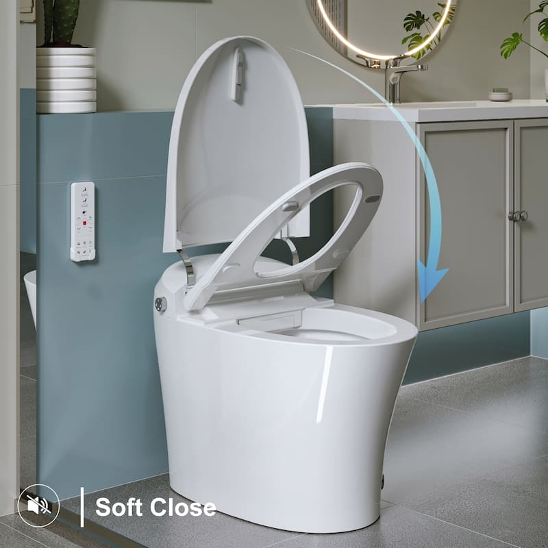 HOROW Elongated Smart Bidet Toilet Tankless Dual Flush Heated Seat Remote White - N/A