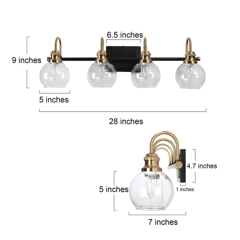 Modern Black Gold 2/3/4 Lights Bathroom Vanity Lights Globe Wall Sconce Lighting