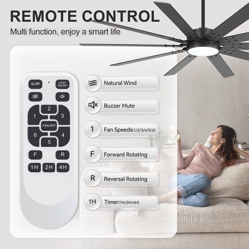 72" Integrated LED Windmill Large Ceiling Fan with Light and Remote(10 Reversible Blades)