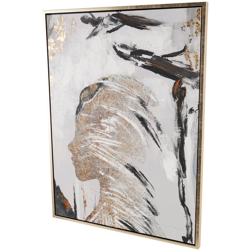 Brown Canvas Women's Profile Abstract Framed Wall Art with Gold Foil Details and Black Accents