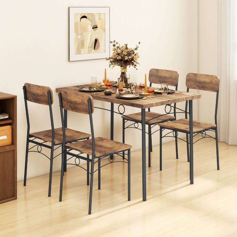 Costway 5 PCS Industrial Kitchen Dining Room Furniture with Wood